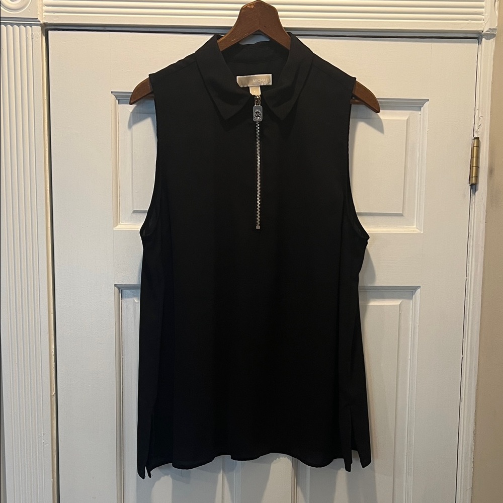 Michael Kors Black Sleeveless Zip Blouse
